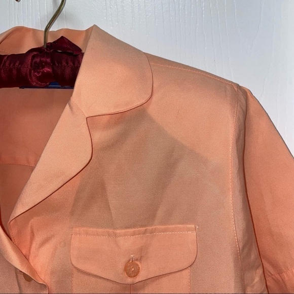 Karen Scott Shirt Blouse Short Sleeve Button Up Notched Collar Top Shoulder Pads - Picture 9 of 10